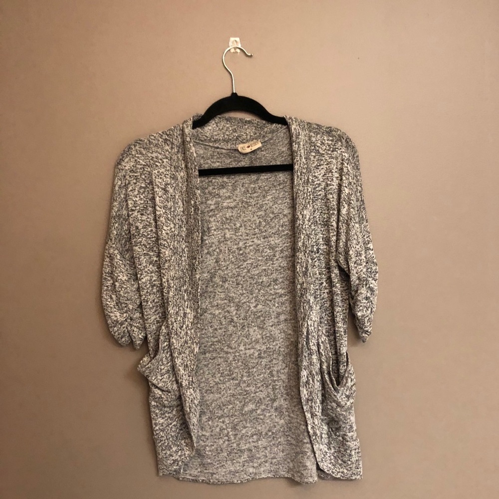 heathered grey cardigan